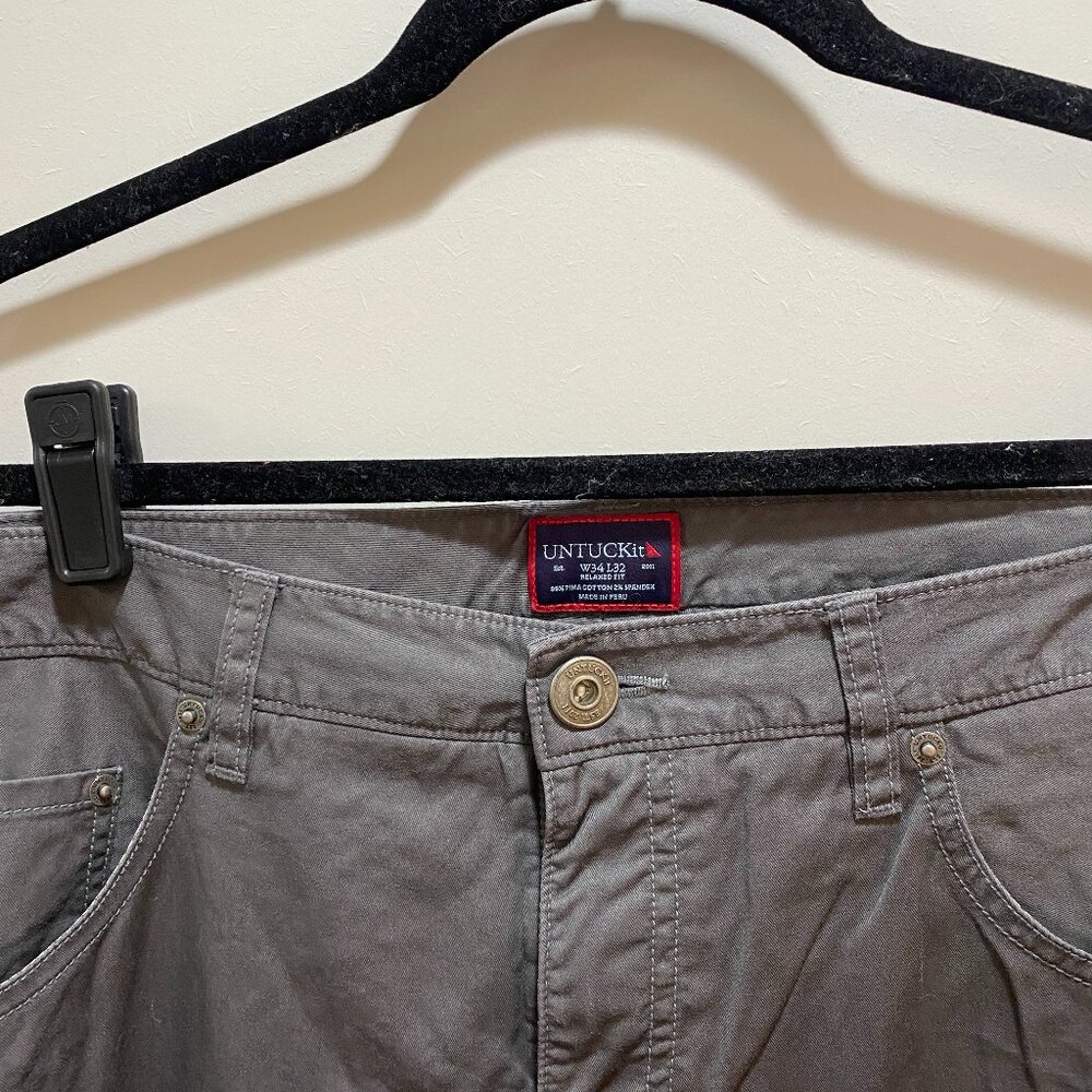 UNTUCKit Gray Stretch Pants Slim Straight Fit Size 34x32 Casual Workwear